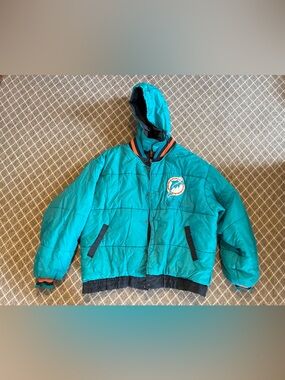 Vintage 90’s Miami Dolphins Teal Hooded Puffer Jacket - reversible